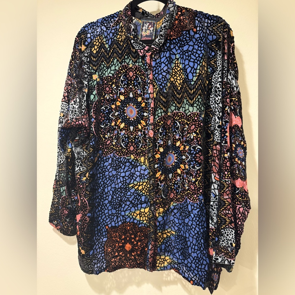 Johnny Was Multicolor Patterned Button Down Shirt - image 1